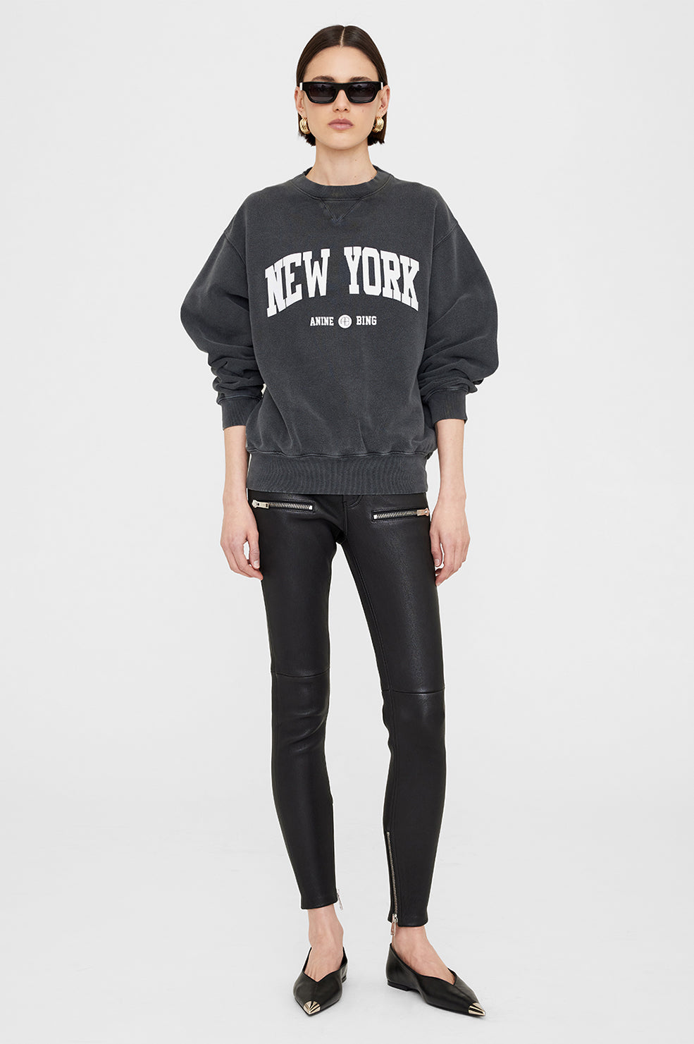 ANINE BING Ramona Sweatshirt University New York in Washed Black