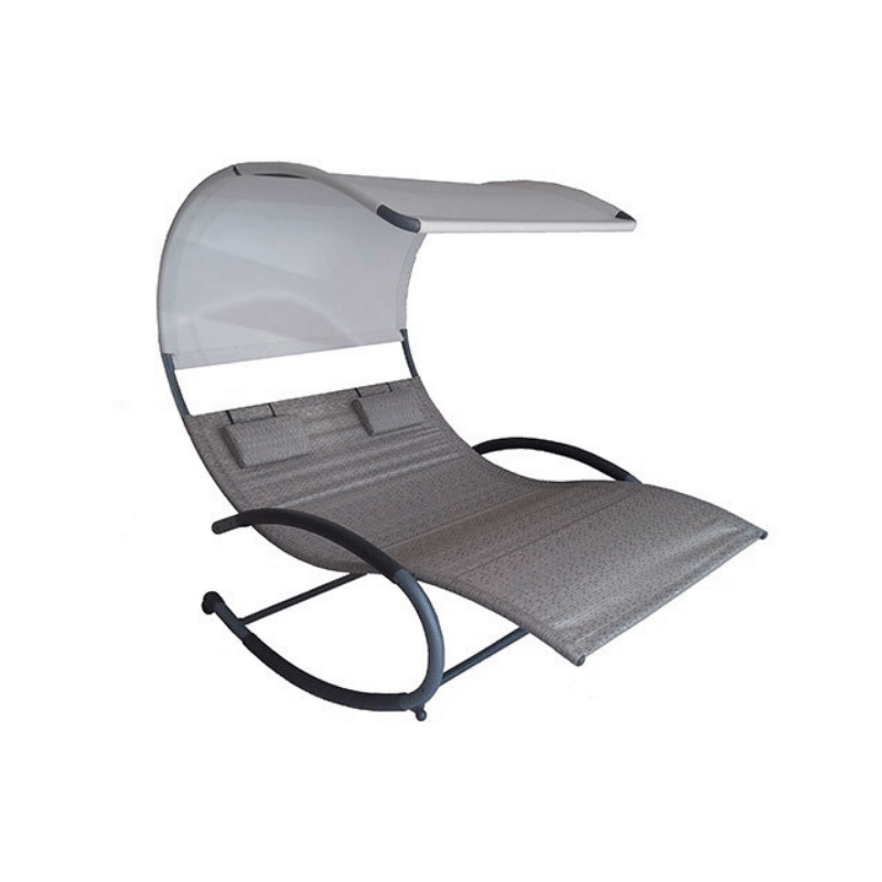 Vivere Double Chaise Outdoor Rocking Chairs with Sun Shade & Steel Frame