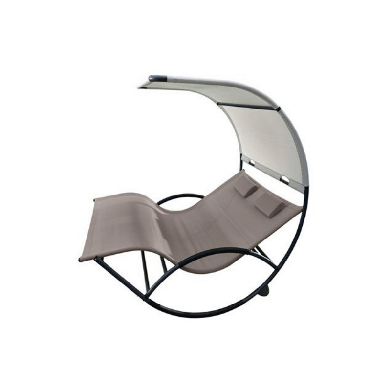 Vivere Double Chaise Aluminum Outdoor Rocking Chairs with Sun Shade