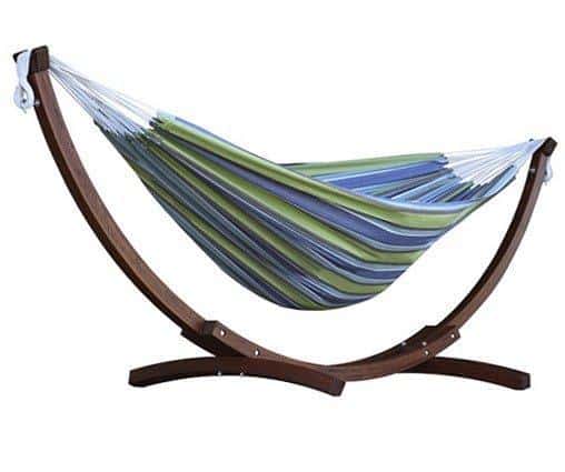 Vivere Double Hammock with Solid Pine Arc Stand